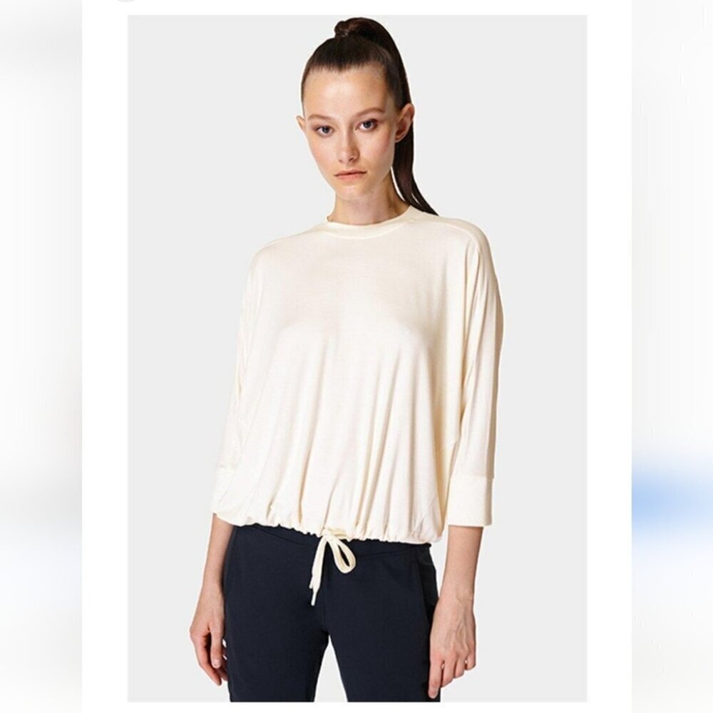 NWT SWEATY BETTY | Tori drawstring top long sleeved ivory cream sz XL